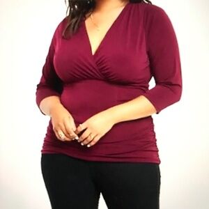 TORRID Lace Blouse Ruched Surplice V-Neck Top Burgundy Women’s Plus Size 2X